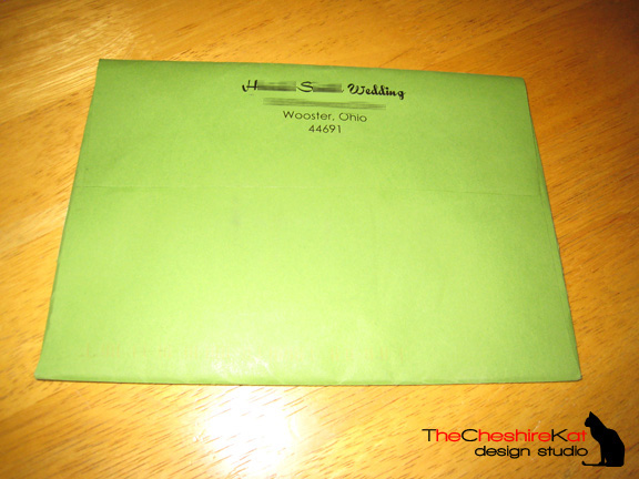 The back of the mailing envelope, with the address printed in brown on the back flap.  